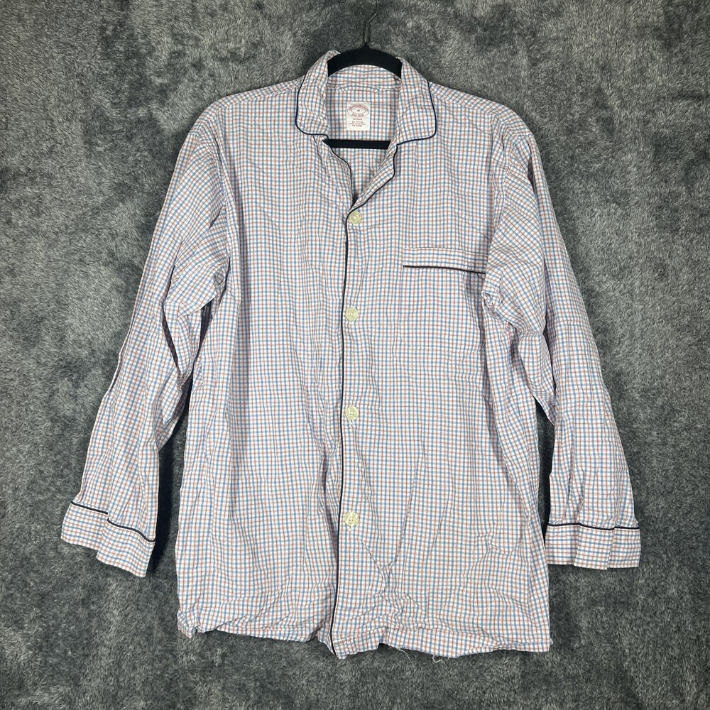 Brooks Brothers Pajama Top Mens M White Plaid Gingham 100% Cotton Lightweight